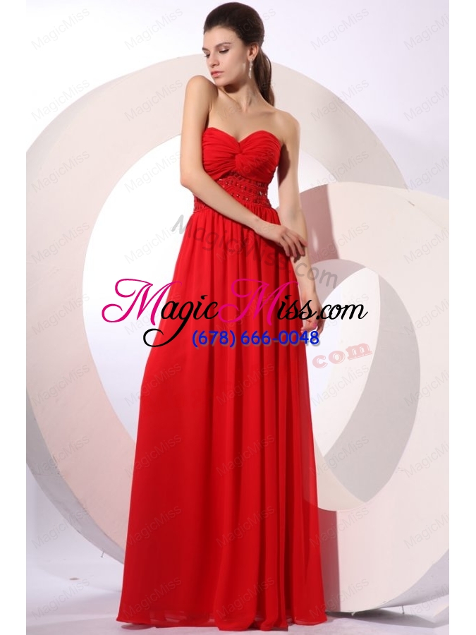 wholesale red empire sweetheart floor-length beading chiffon prom dress