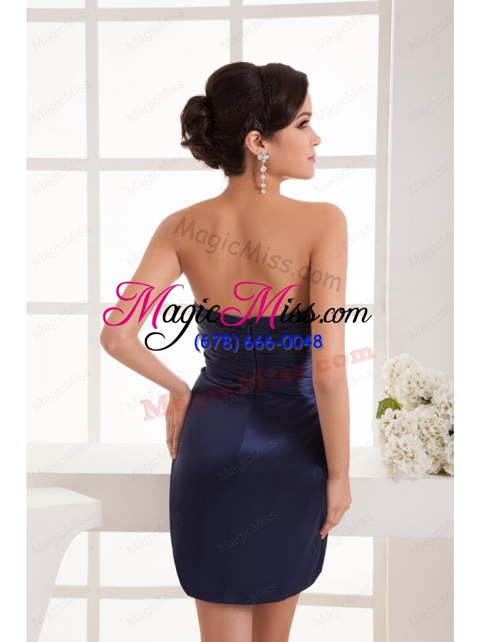 wholesale column navy blue strapless appliques ruching mini-length prom dress
