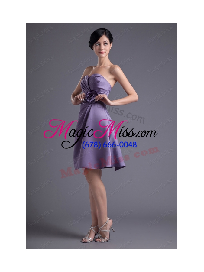 wholesale column hand made flower sweetheart purple ruching mini-length prom dress