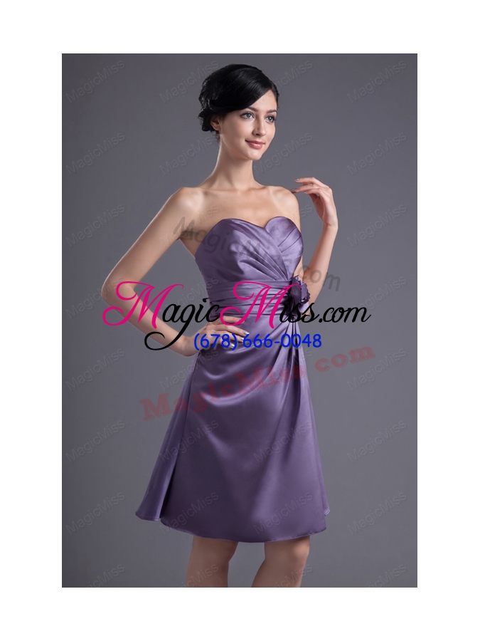 wholesale column hand made flower sweetheart purple ruching mini-length prom dress