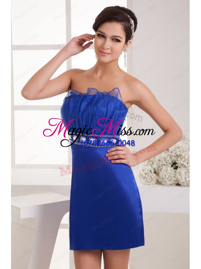 wholesale column strapless mini-length blue taffeta beading prom dress