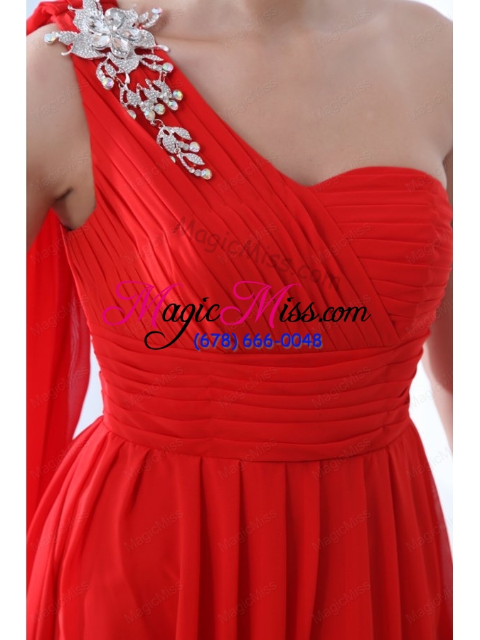 wholesale elegant empire one shoulder red watteau train prom dress with beading