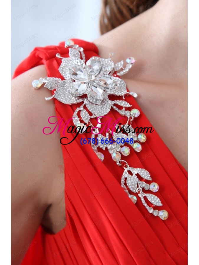 wholesale elegant empire one shoulder red watteau train prom dress with beading