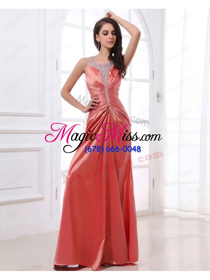 wholesale watemelon column beading square floor-length prom dress