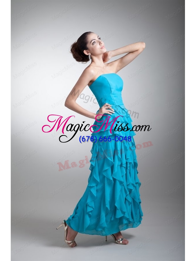 wholesale empire scoop ankle-length chiffon aqua blue ruffles prom dress