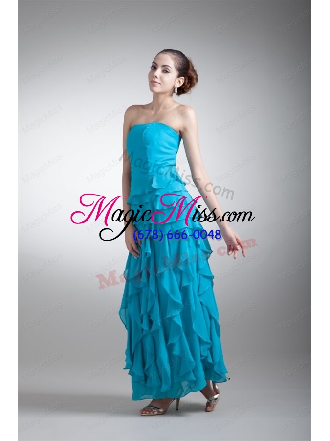 wholesale empire scoop ankle-length chiffon aqua blue ruffles prom dress