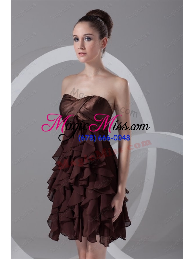 wholesale cheap a-line sweetheart mini-length chiffon brown prom dress
