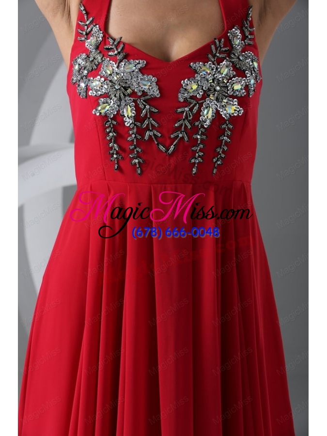 wholesale wine red empire halter top prom dress with beading