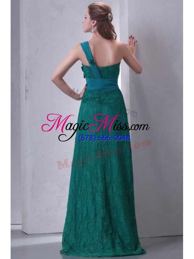 wholesale turquoise empire one shoulder lace prom dress with flowers