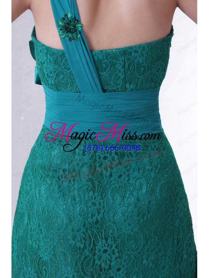 wholesale turquoise empire one shoulder lace prom dress with flowers