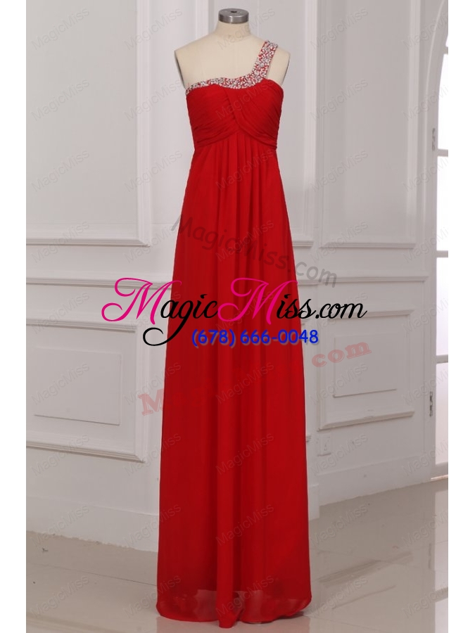 wholesale sexy red empire one shoulder long chiffon beading prom dress with criss cross