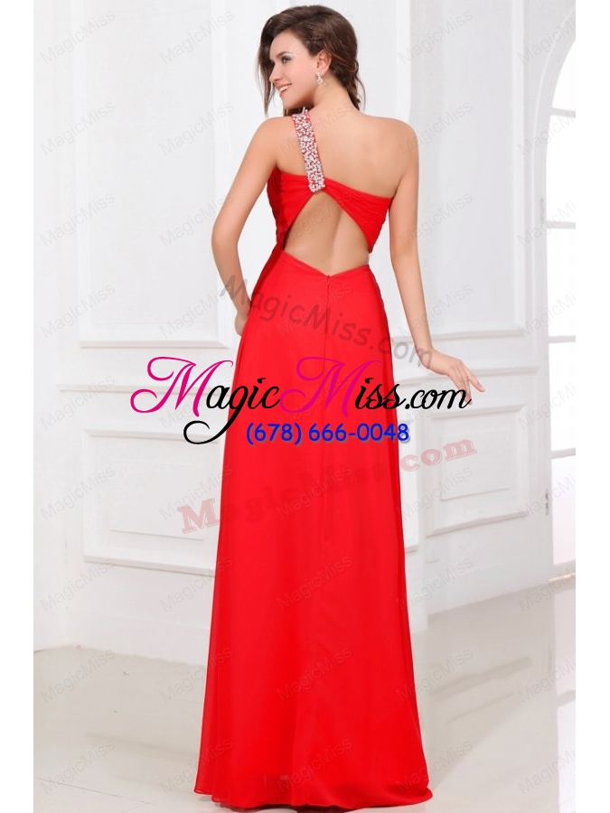 wholesale sexy red empire one shoulder long chiffon beading prom dress with criss cross
