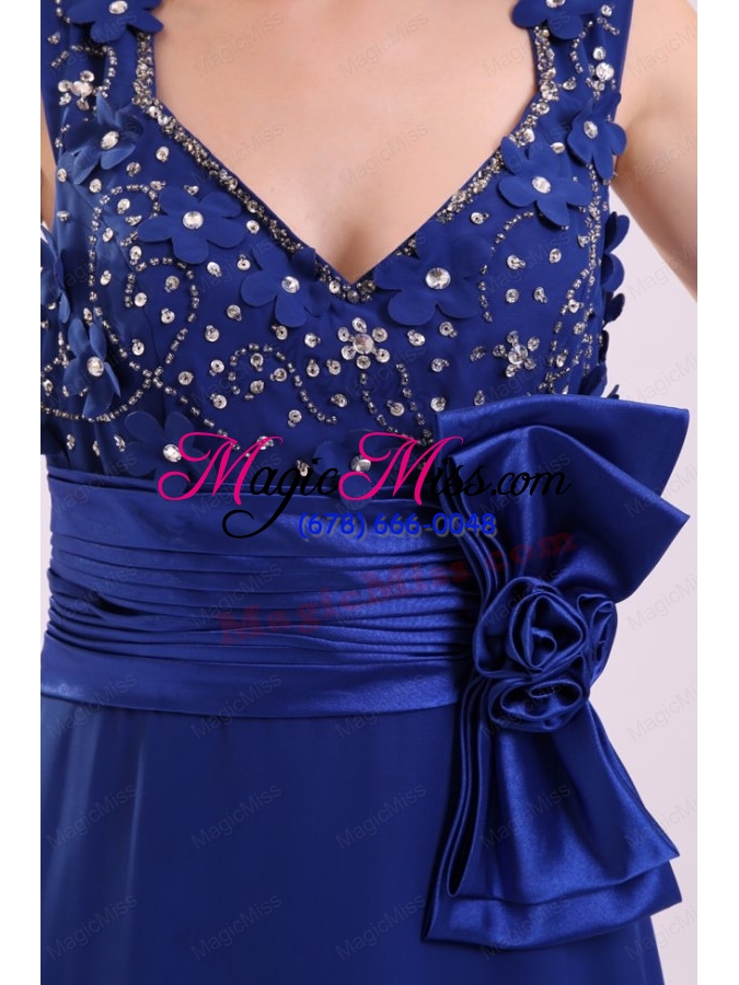 wholesale empire v-neck blue blue beading and bowknot taffeta prom dress