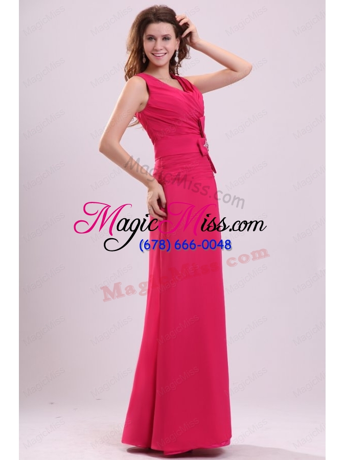 wholesale column v-neck ruching hot pink prom dress with chiffon