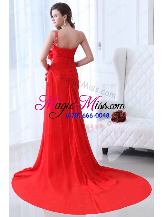 wholesale empire red one shoulder ruching beading chiffon prom dress