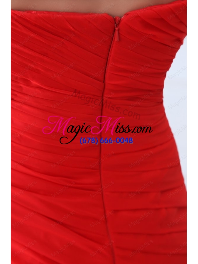 wholesale empire red one shoulder ruching beading chiffon prom dress