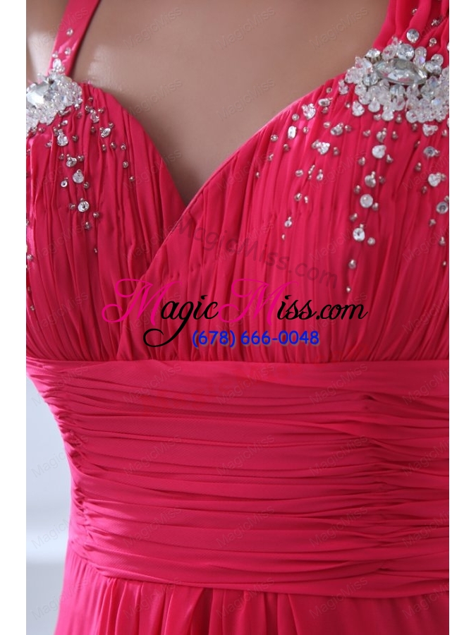 wholesale empire straps hot pink beading and ruching chiffon prom dress