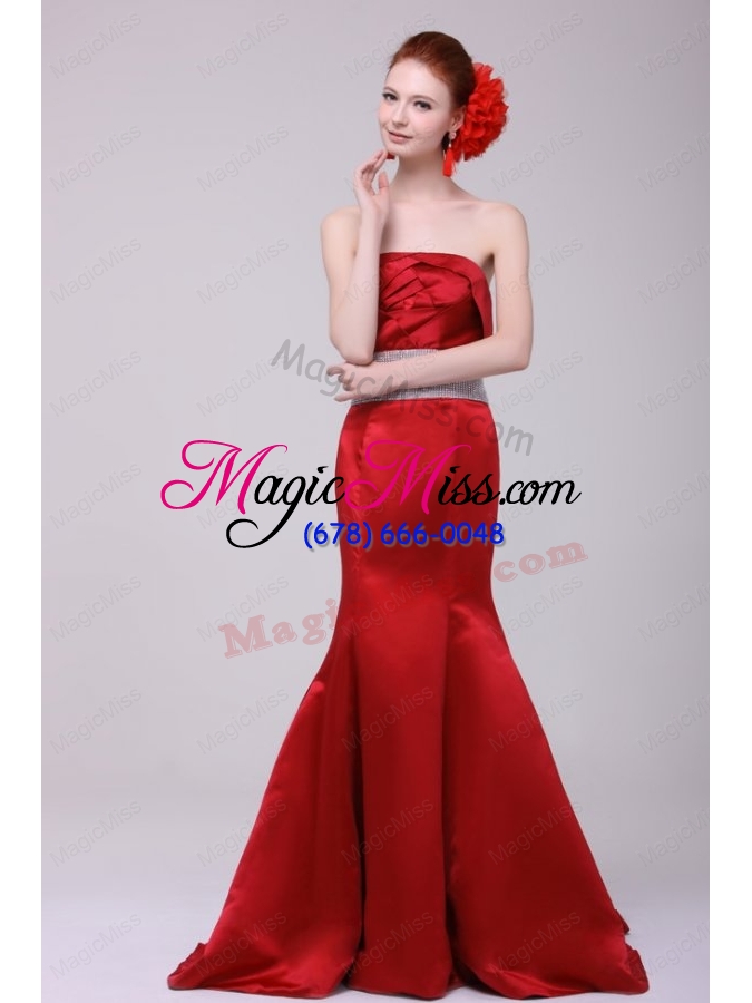 wholesale 2015 spring mermaid brush train beading and ruching affordable prom dress with strapless