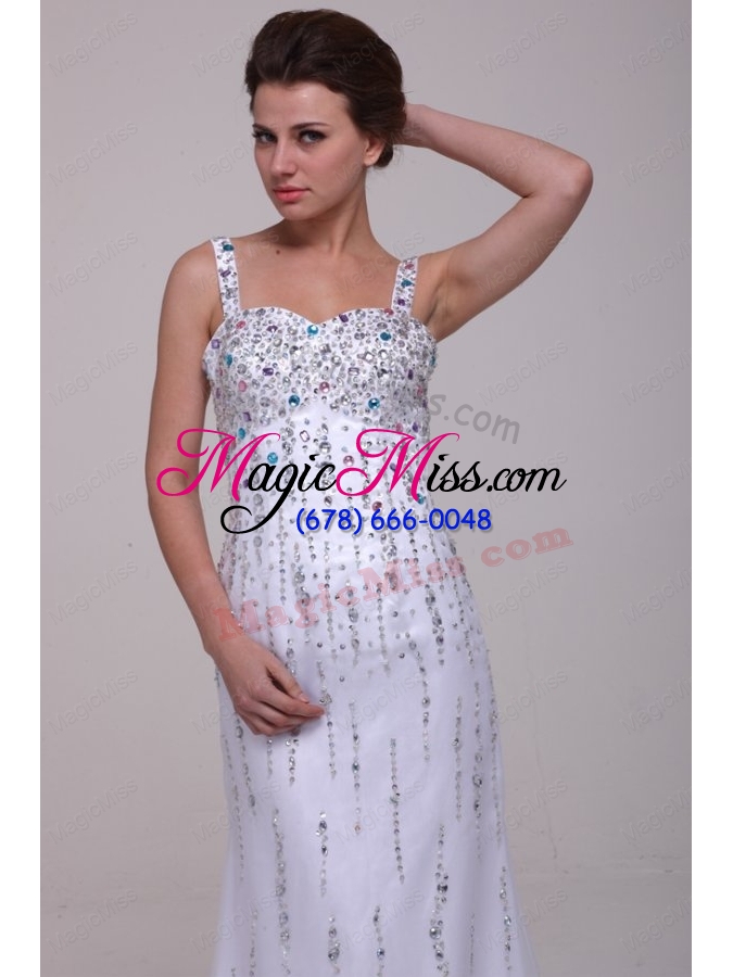wholesale beaded straps prom dress with column brush train