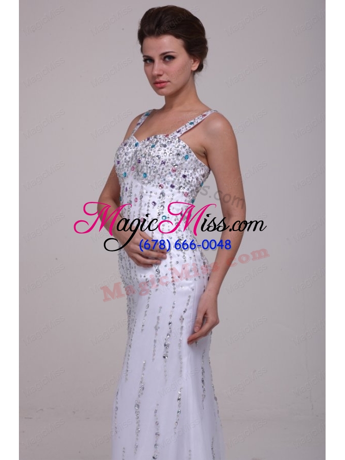 wholesale beaded straps prom dress with column brush train