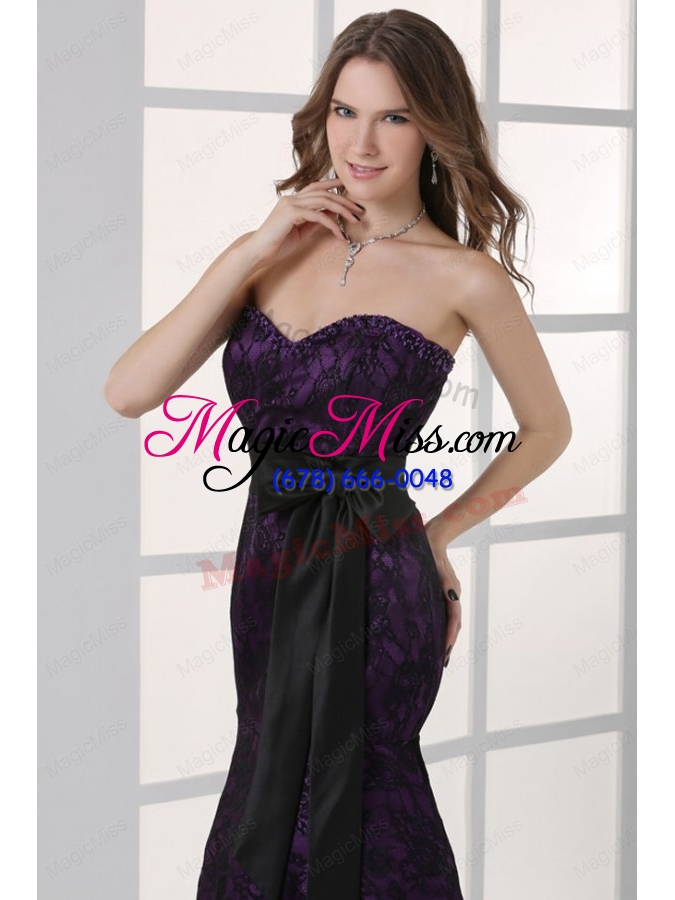 wholesale black and purple mermaid sweetheart ankle-length prom dress with sash