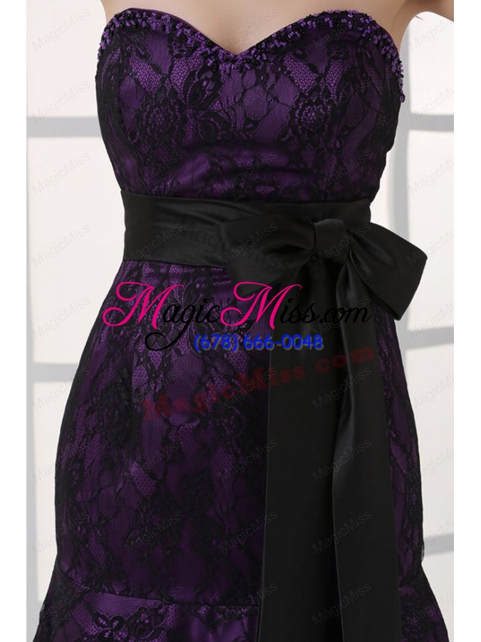 wholesale black and purple mermaid sweetheart ankle-length prom dress with sash