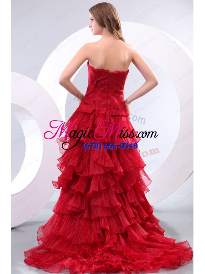 wholesale affordable princess sweetheart brush train organza red prom dress