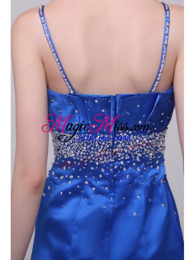 wholesale beautiful column blue straps floor-length taffeta prom dress with beading