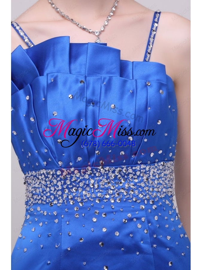 wholesale beautiful column blue straps floor-length taffeta prom dress with beading