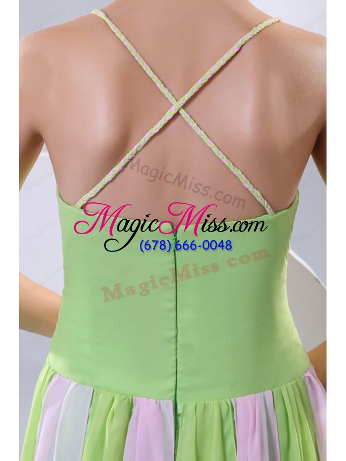 wholesale spaghetti straps empire multi-color chiffon prom dress with ruche
