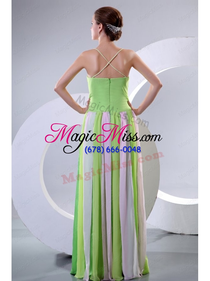 wholesale spaghetti straps empire multi-color chiffon prom dress with ruche