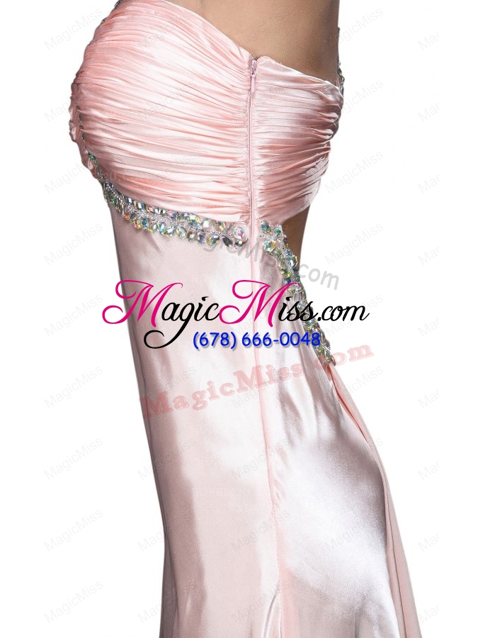 wholesale a-line v-neck beading side zipper long prom dress in baby pink