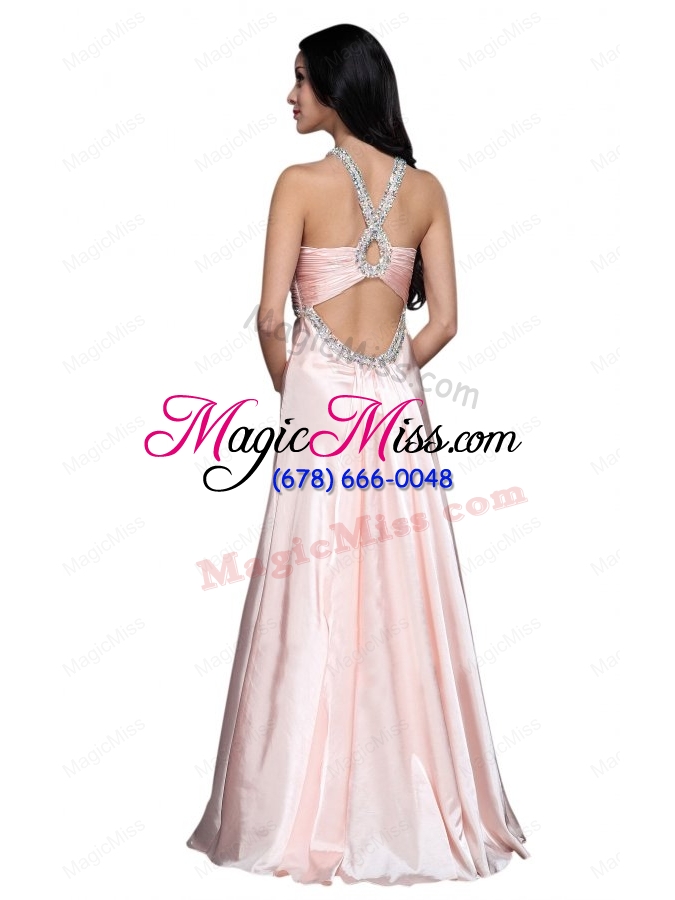 wholesale a-line v-neck beading side zipper long prom dress in baby pink