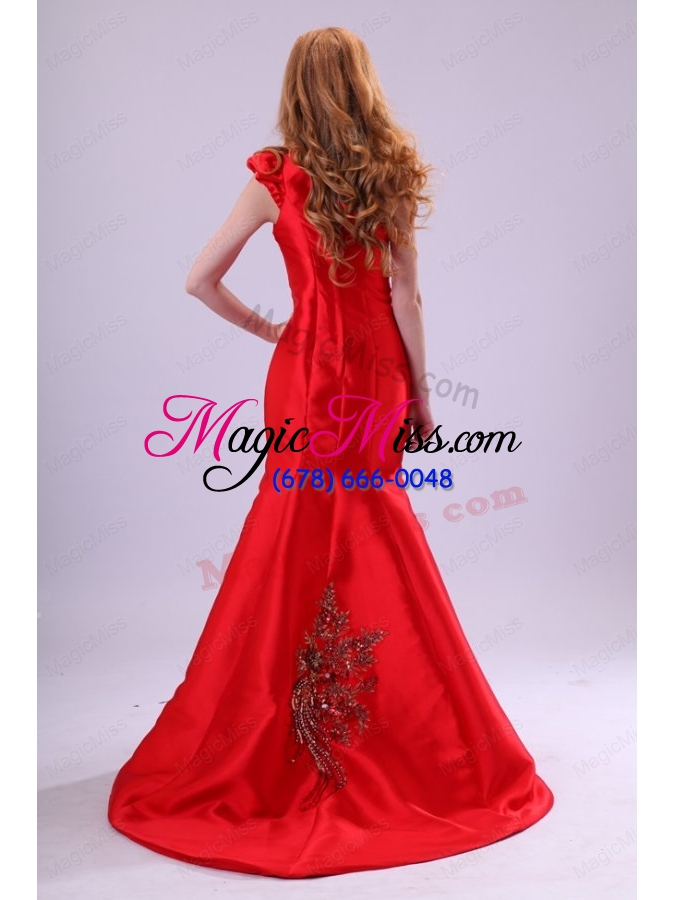 wholesale mermaid red one shoulder embroidery with beading prom dress