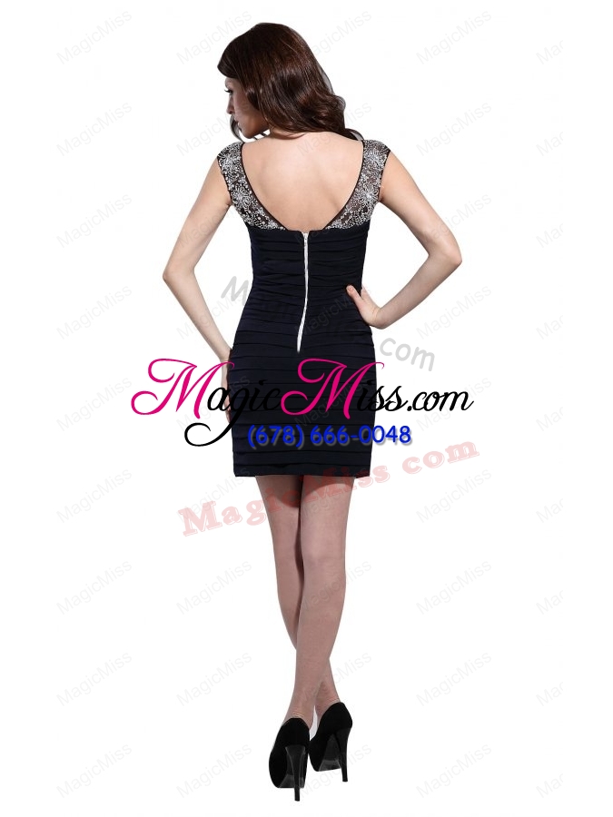 wholesale column scoop black ruching mini-length prom dress