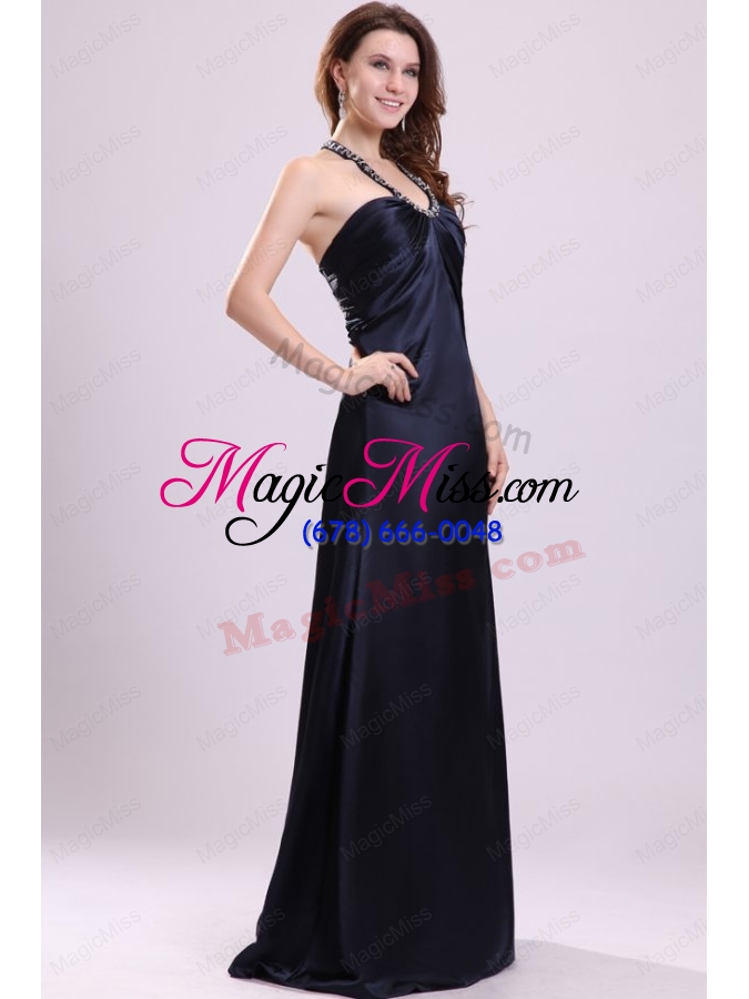wholesale black halter top neck sweet train beaded decorate prom dress for spring