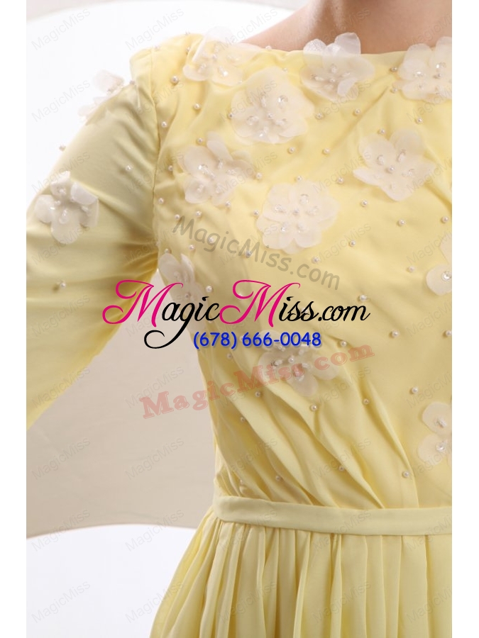 wholesale light yellow empire bateau appliques with beading short sleeves prom dress
