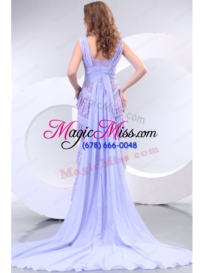 wholesale column v-neck chiffon lace watteau train prom dress for 2015 spring