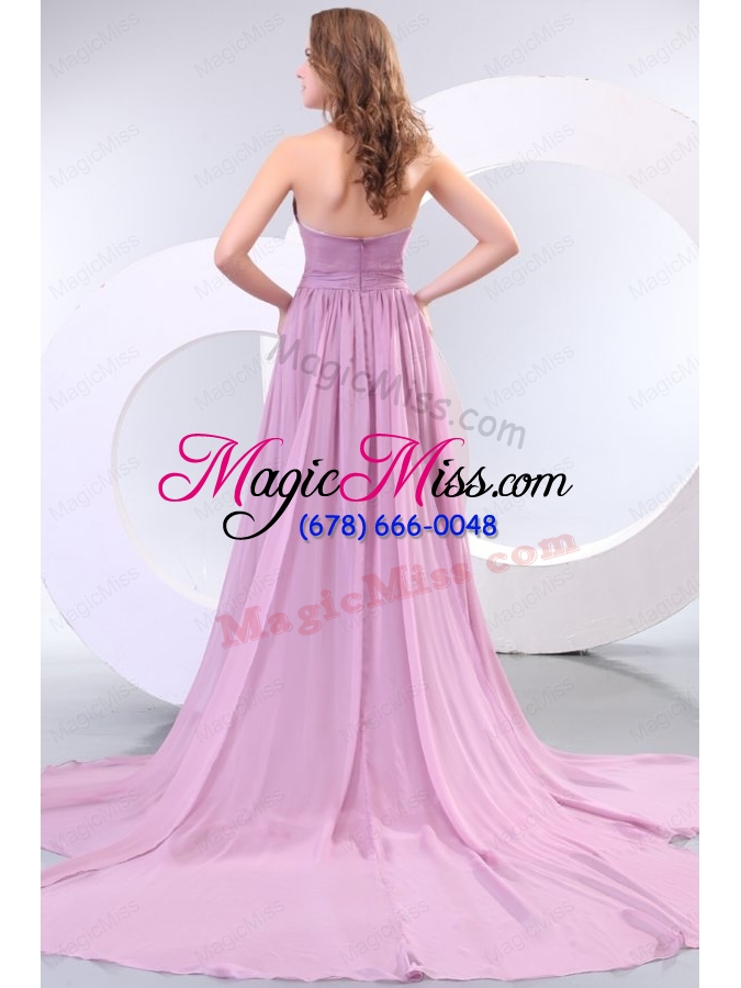 wholesale empire sweetheart lilac chiffon ruche prom dress with watteau train