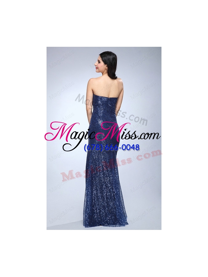 wholesale column navy blue sweetheart sequins floor-length high slit prom dress