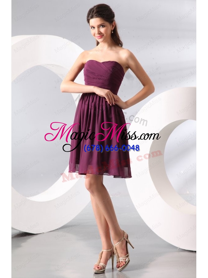 wholesale purple ruching short prom dress with knee-length