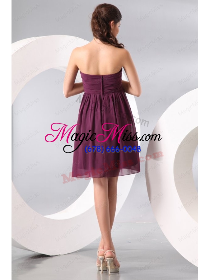 wholesale purple ruching short prom dress with knee-length