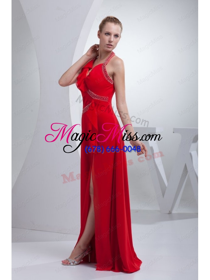 wholesale empire brush train red beading halter chiffon 2014 prom dress