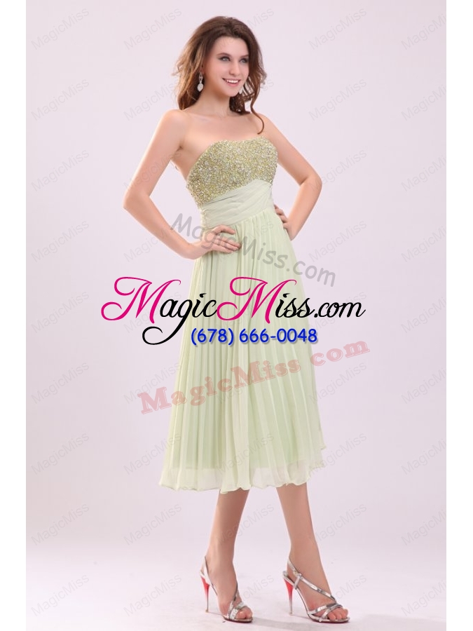 wholesale empire light green strapless beading pleats chiffon prom dress