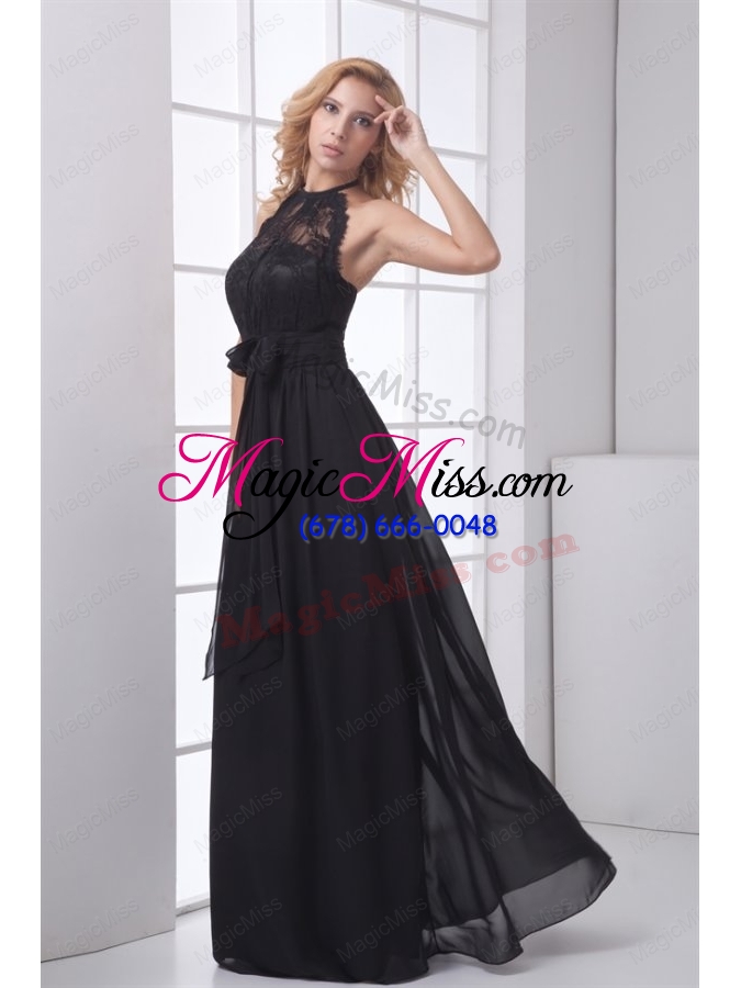 wholesale simple empire halter lace chiffon floor-length black prom dress