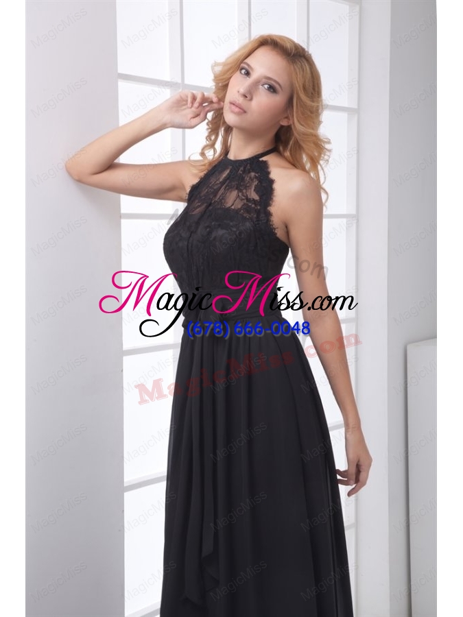 wholesale simple empire halter lace chiffon floor-length black prom dress