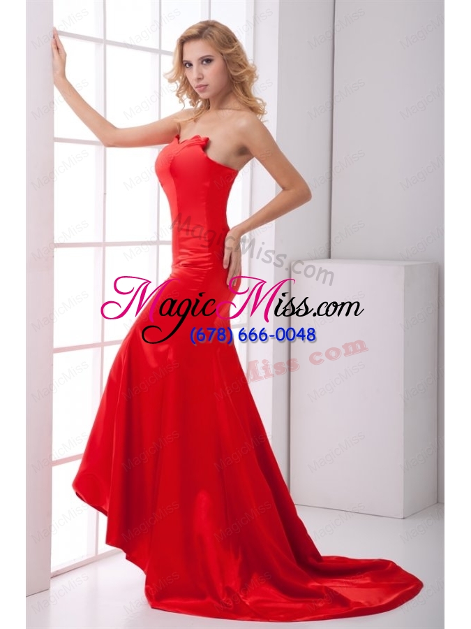 wholesale column sweetheart red  brush train ruching prom dress