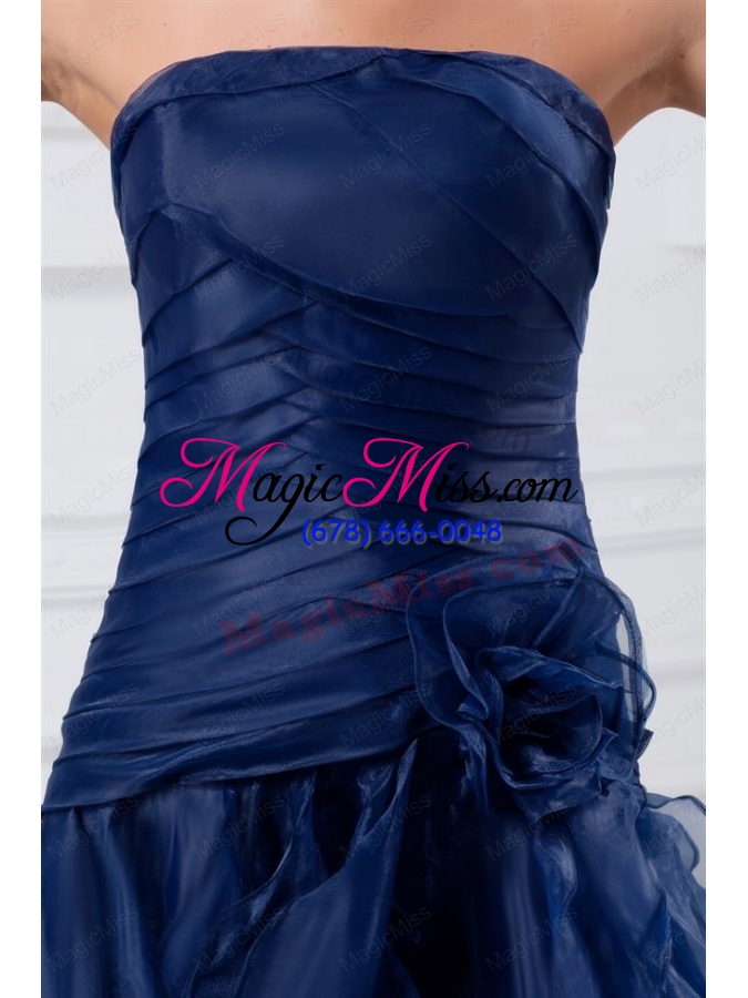 wholesale navy blue strapless a-line ruffles high-low organza prom dress