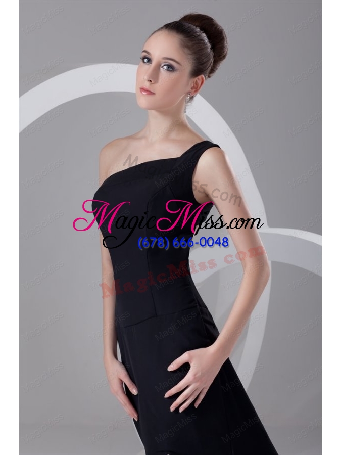 wholesale column one shoulder black ruching prom dress with brush train
