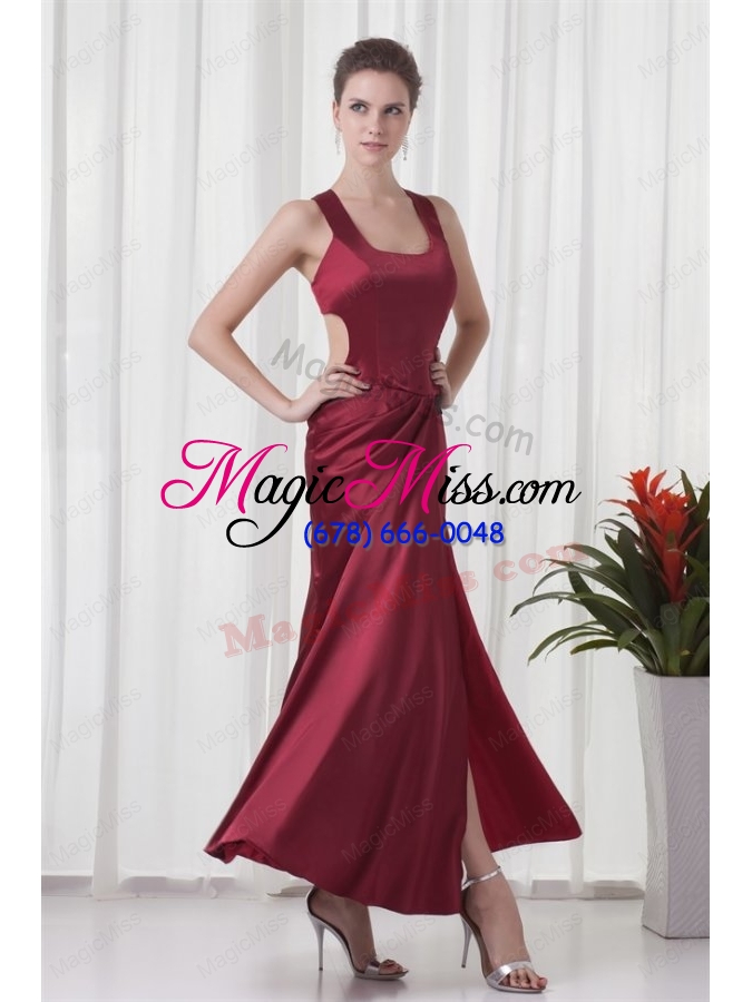 wholesale simple square column red criss cross prom dress with ruching